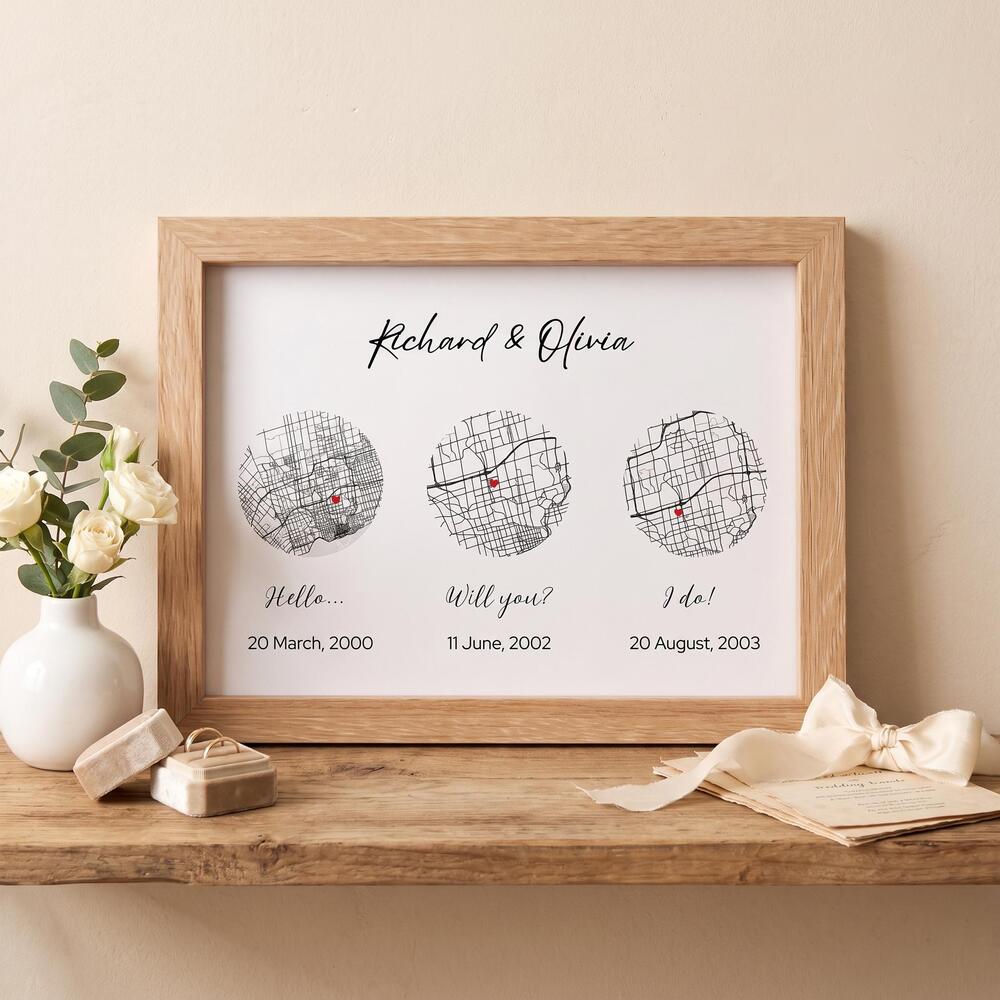 Personalized Wedding Anniversary Gift, Our Story Map, Hello Will You I Do Timeli